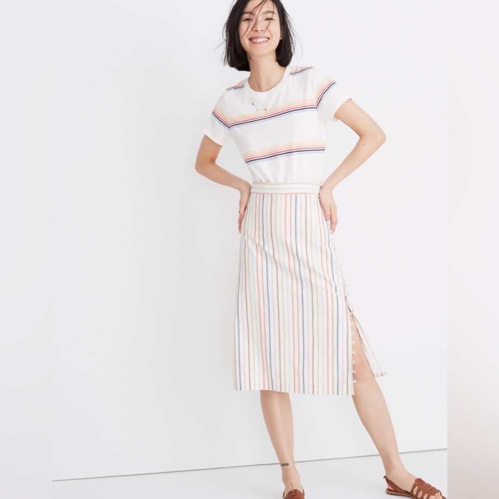 Madewell Slit Midi Skirt in Flecked Rainbow Stripe